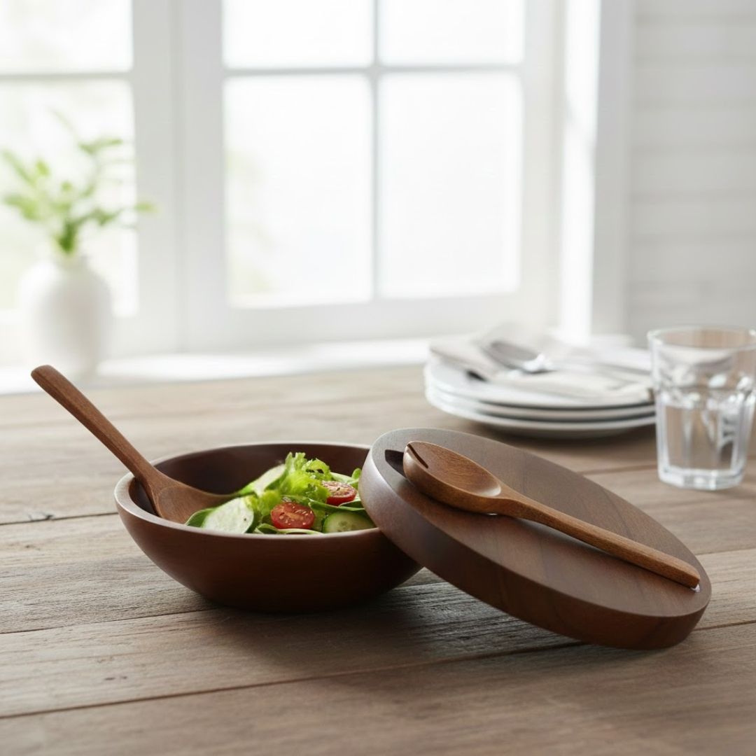 Mango Wood Bowl with Lid & Ladles